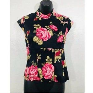 Karen Millen Mandarin‎ Satin Top Oriental Floral Corset High-Neck, 6